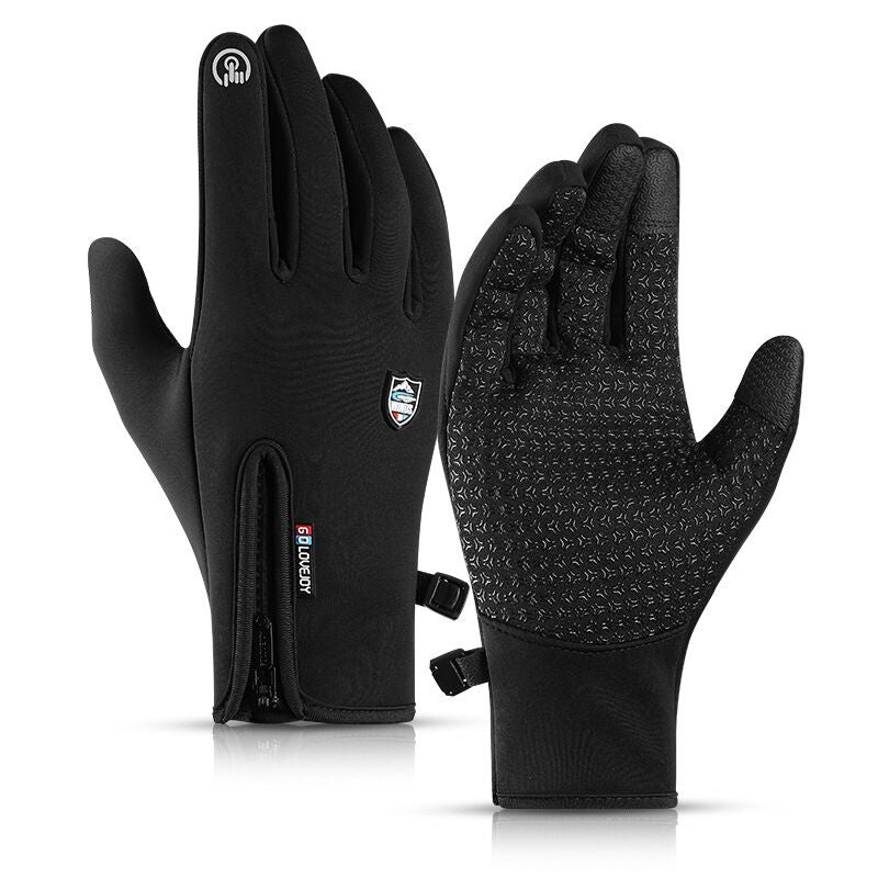 Unisex winter thermal gloves showing waterproof fabric and textured palm grip