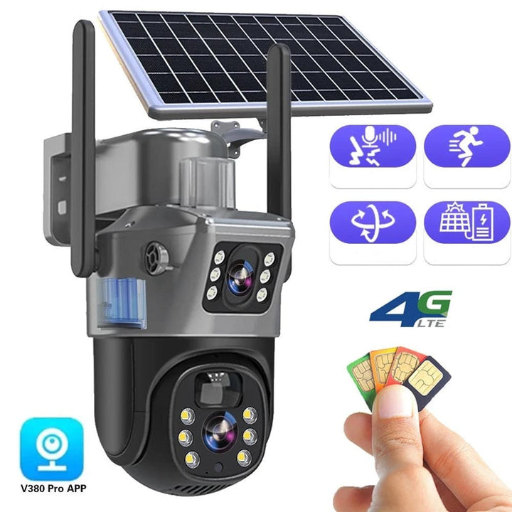 4G variant security camera showing mobile connectivity icons and SIM card slot