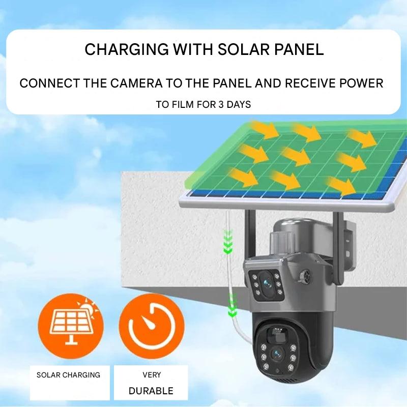 4K dual lens outdoor security camera with solar charging
