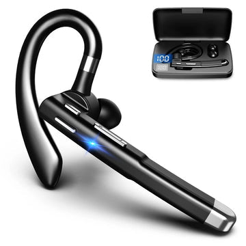 Wireless Bluetooth headset with charging case and digital display