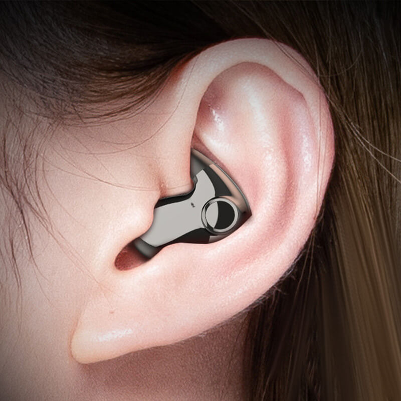 Close-up view of the wireless sleep earbud fitted comfortably inside the ear