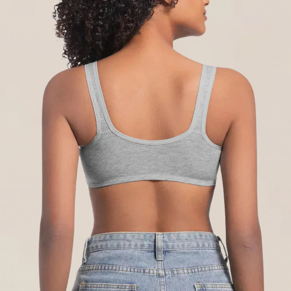 Supportive wide padded straps on women's comfort bra