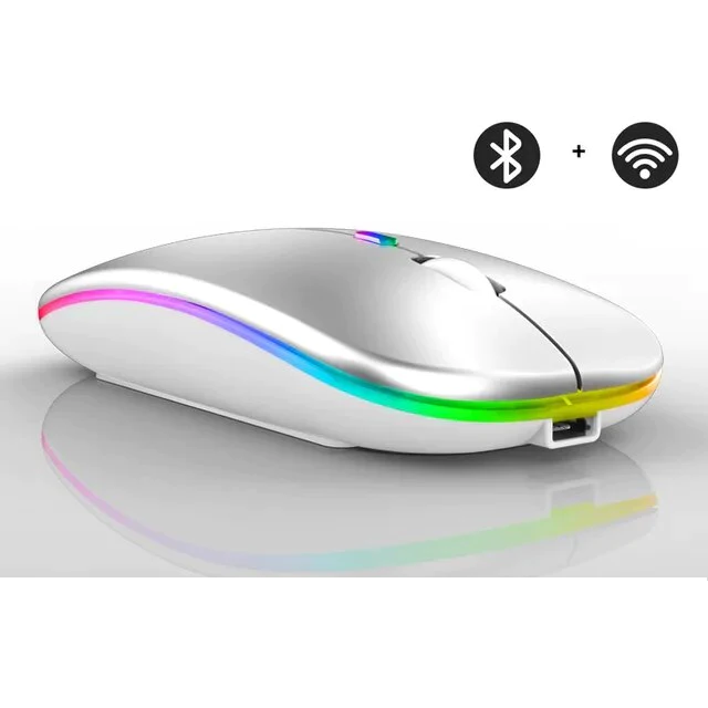 Rechargeable Bluetooth mouse featuring colorful RGB LED lights for gaming