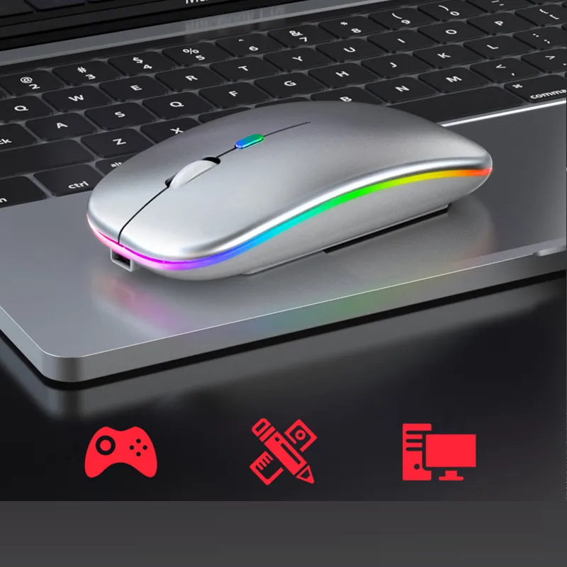 Top view of sleek wireless LED mouse showing DPI switch and sleek finish