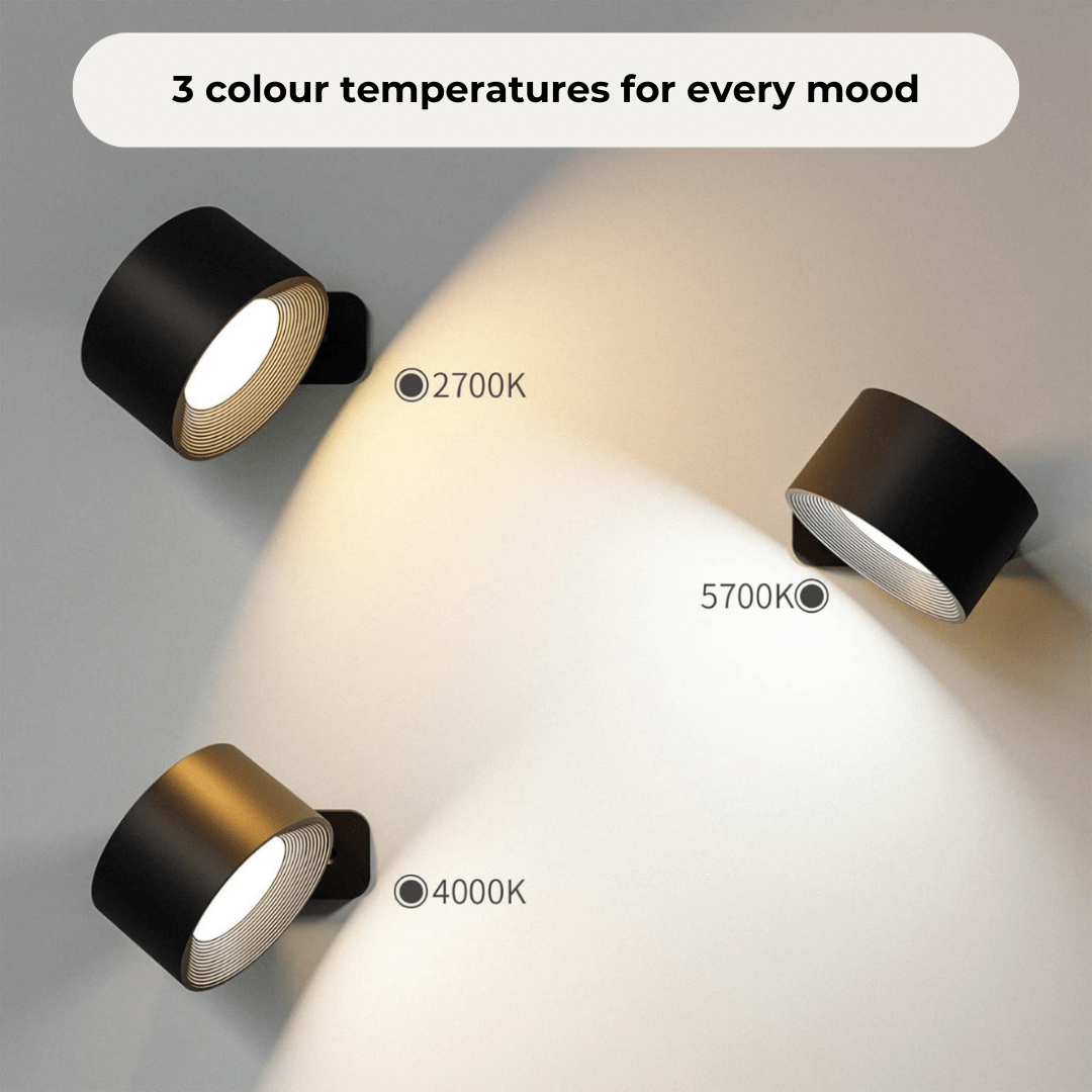Rechargeable wireless LED wall light showing touch control button and magnetic mount