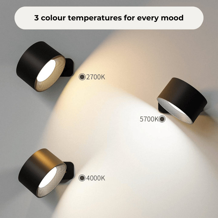 Rechargeable wireless LED wall light showing touch control button and magnetic mount