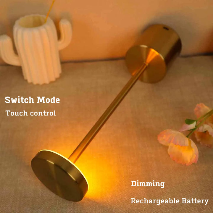 Close-up of the wireless LED lamp touch control button on the metallic base