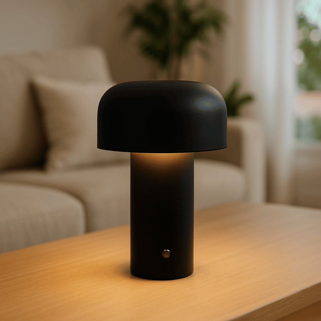 Minimalist metal bedside lamp providing soft ambient indoor lighting for bedrooms