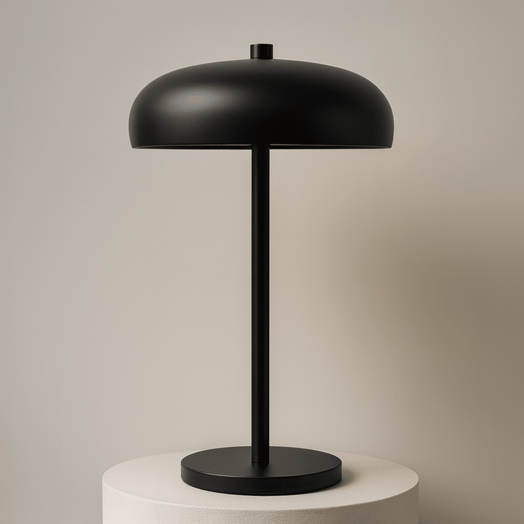 Sleek black rechargeable desk lamp with modern metal shade