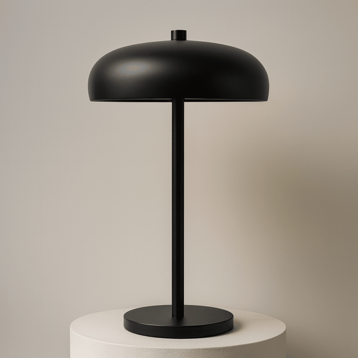 Sleek black rechargeable desk lamp with modern metal shade