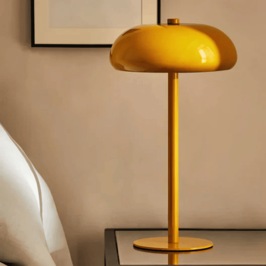 Portable cordless lamp set on a living room accent table