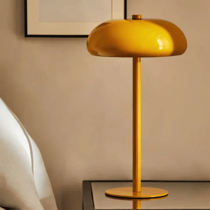 Portable cordless lamp set on a living room accent table