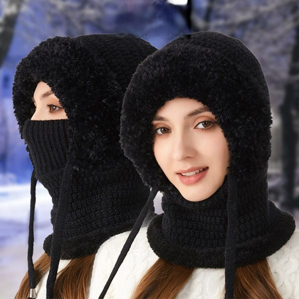 Womens 4-in-1 full-covering winter beanie hat in classic neutral grey for cold weather