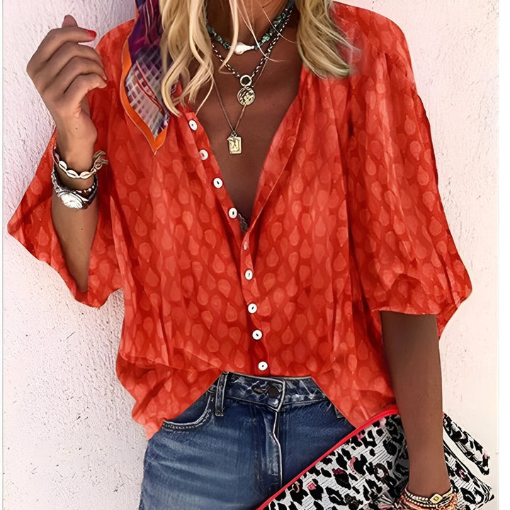 Stylish everyday wear shirt with 3/4 sleeves and comfortable relaxed fit for women