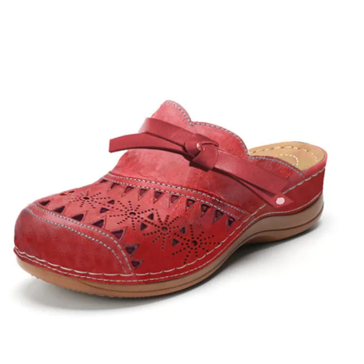 Red women's bow accent cutout slip-on clog shoe