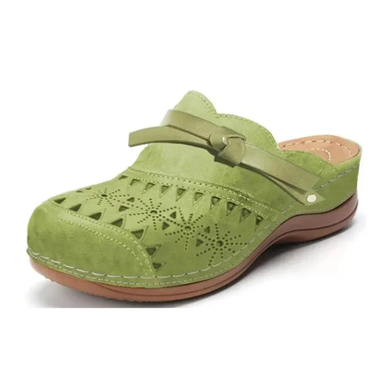 Green women's bow accent cutout slip-on clog shoe
