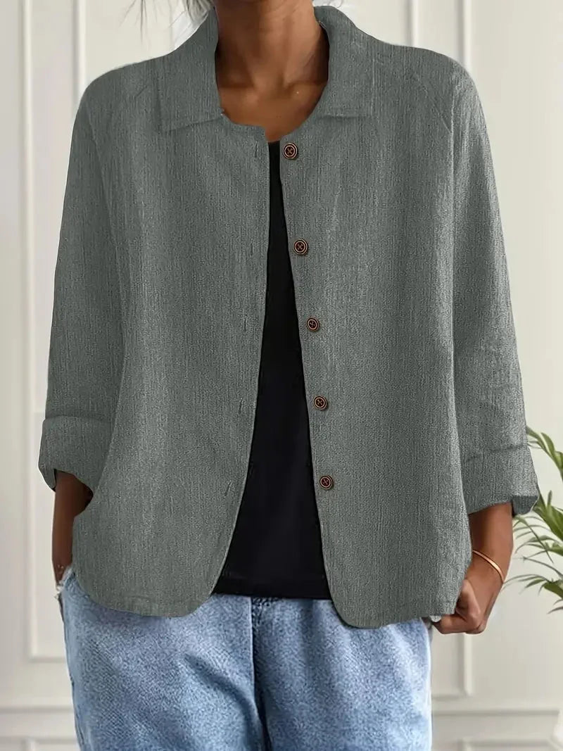 Long sleeve casual outerwear for women displaying comfortable fit and design