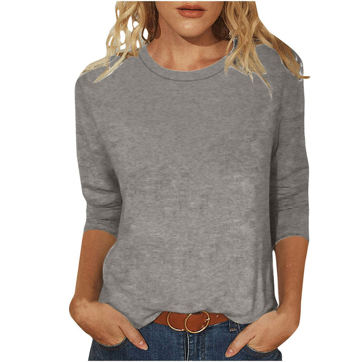 Women's casual loose fit light grey 3/4 sleeve round neck top
