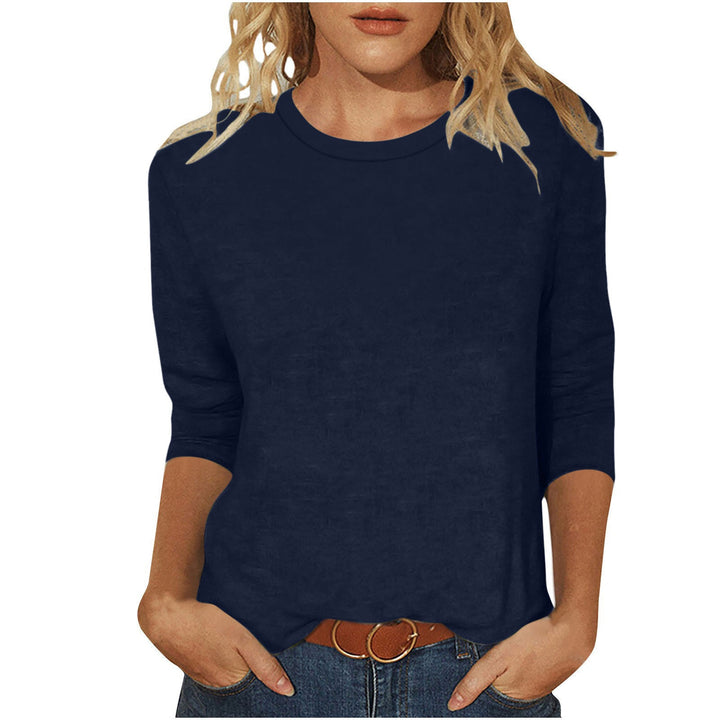 Women's casual loose fit dark blue 3/4 sleeve round neck top