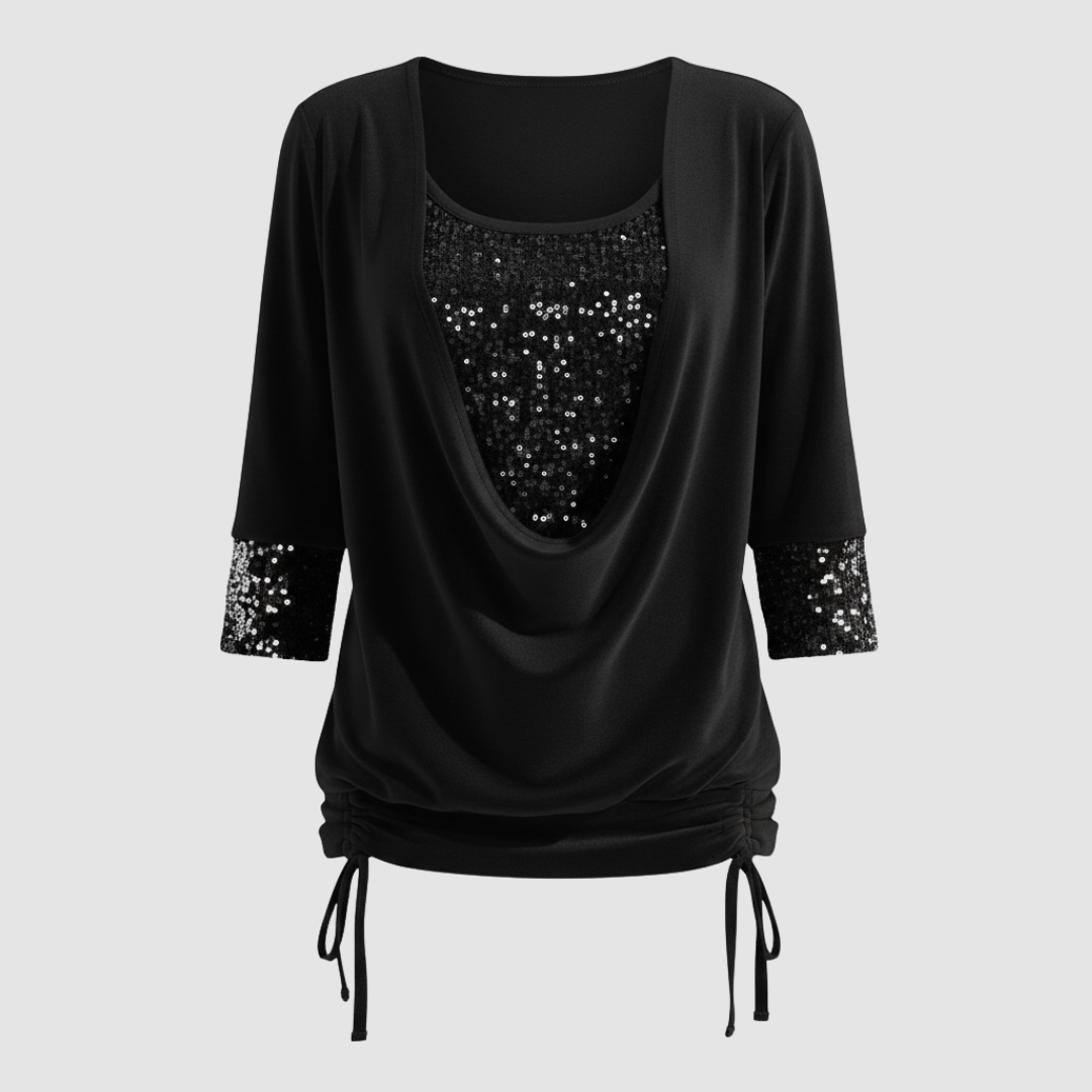 Elegant sparkly top featuring long sleeves and shimmering sequins