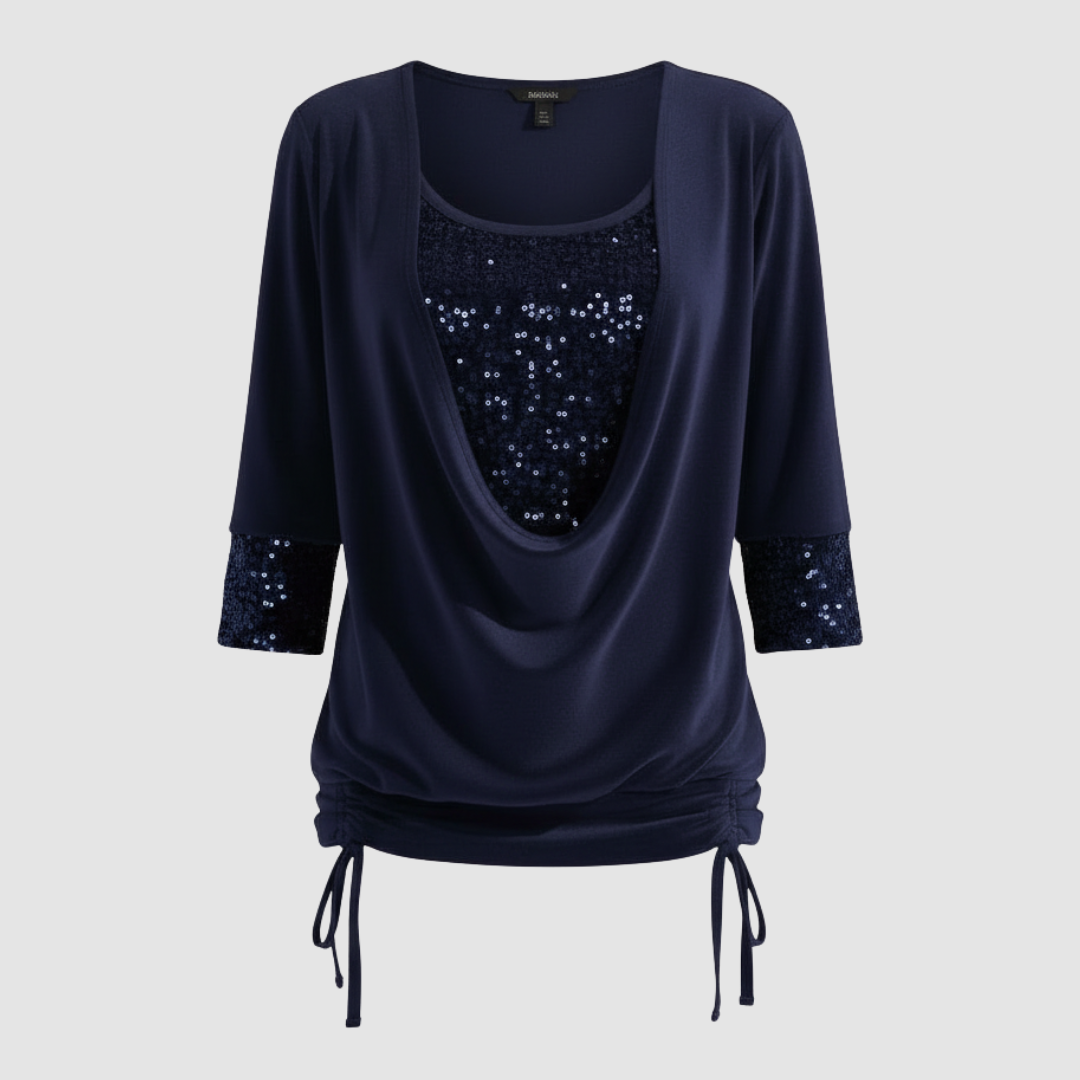 Casual blouse upgraded with allover sequins for evening wear