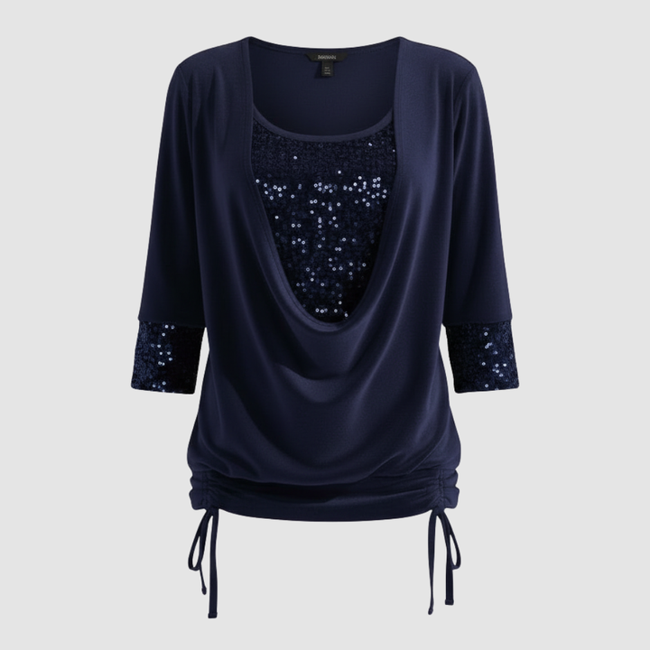 Casual blouse upgraded with allover sequins for evening wear