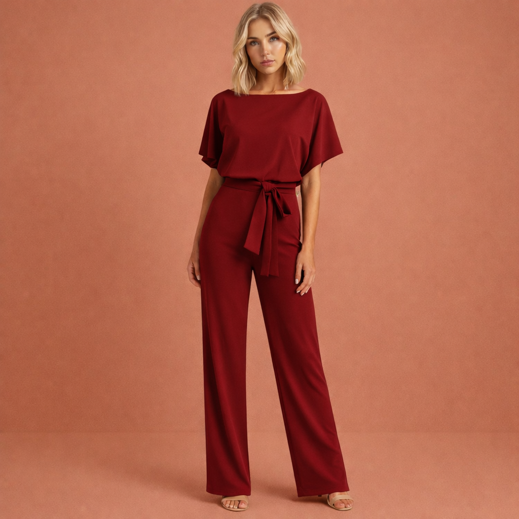 Back view of the fashionable two-piece women's casual outfit