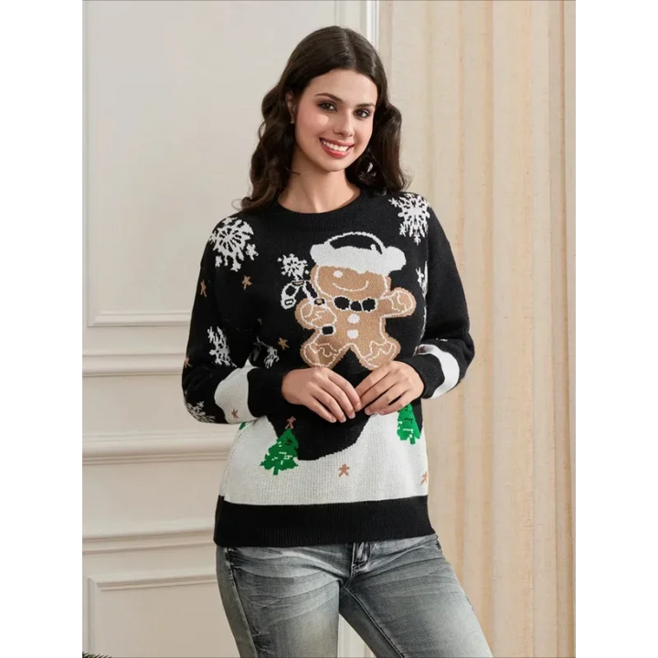 Casual festive wear womens gingerbread sweater styled for winter