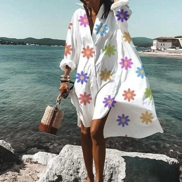 Summer fashion shirt dress styled as vacation wear over swimwear