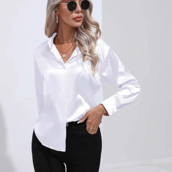 Versatile long sleeve shirt in glossy satin fabric for women