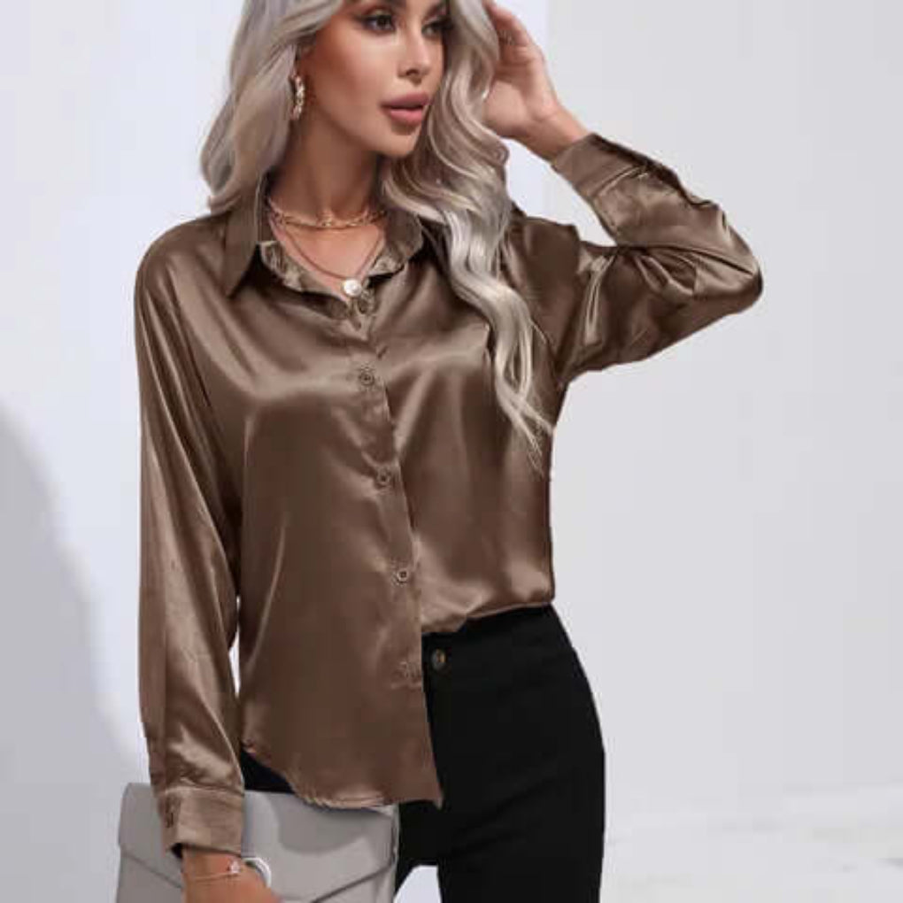 Casual wear silky long sleeve shirt showing smooth fabric texture
