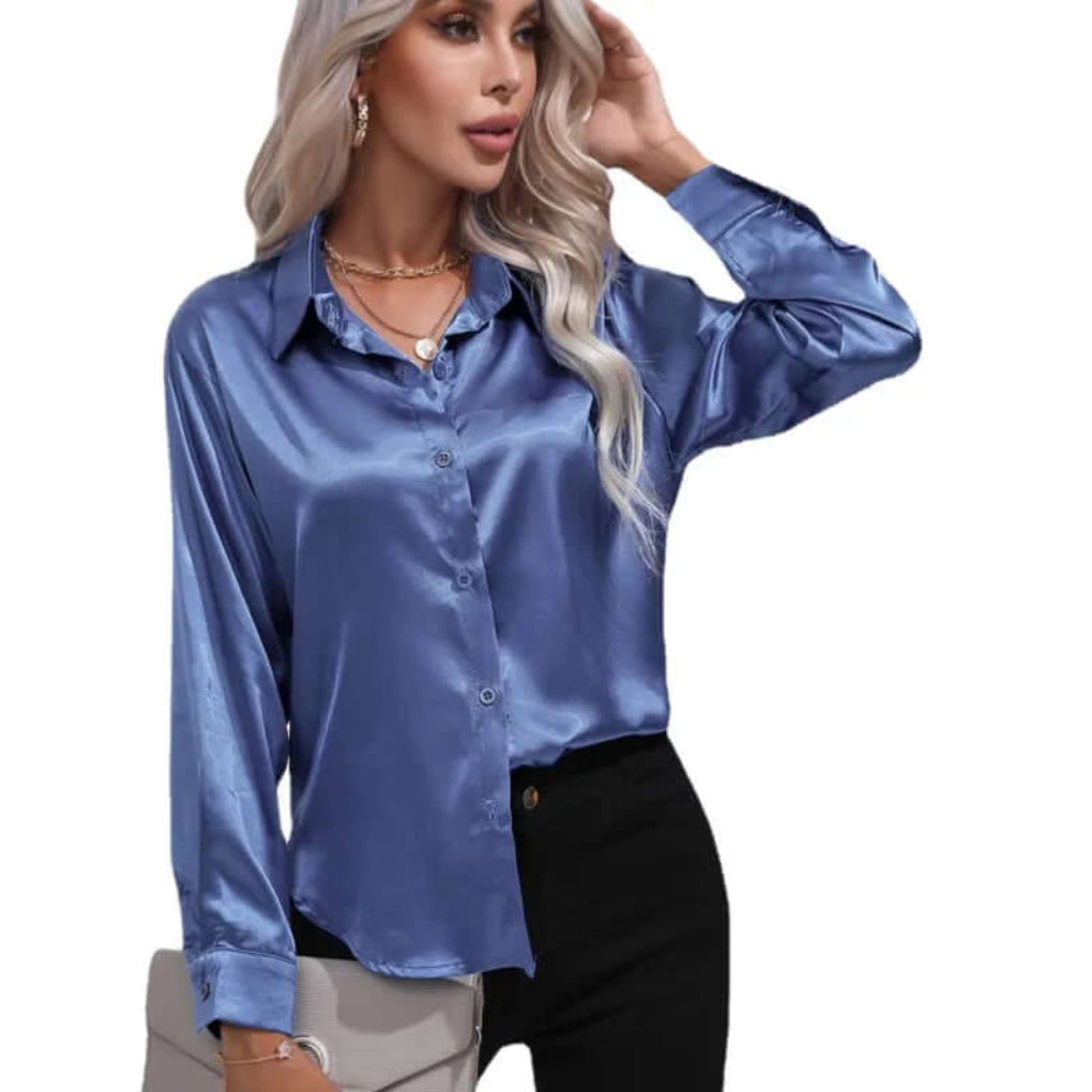 Chic office wear satin blouse styled for professional and daily looks