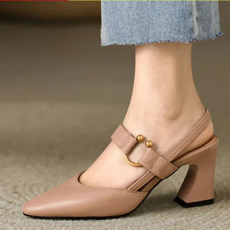 Chestnut orthopedic supportive high heels side view
