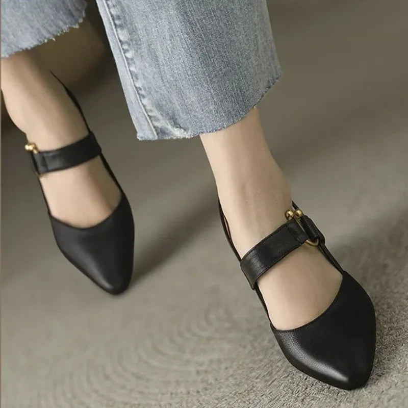 Close-up of comfortable block heel pumps featuring orthopedic supportive cushioning for women