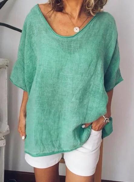 Womens casual loose summer t-shirt showcasing breathable short sleeves and basic tee design.