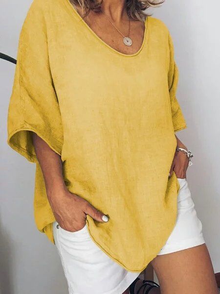 Loose fit womens t-shirt highlighting soft texture and relaxed silhouette for warm weather.