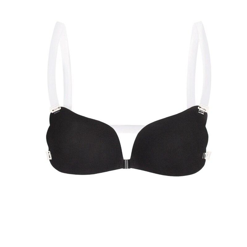 Black self-adhesive bra with removable straps front view