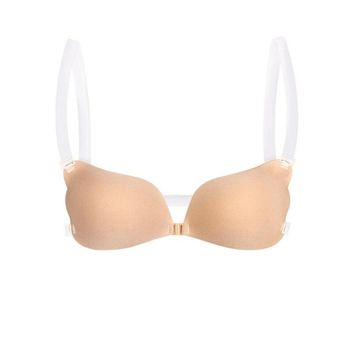 Invisible push up strapless backless adhesive bra with removable straps for women