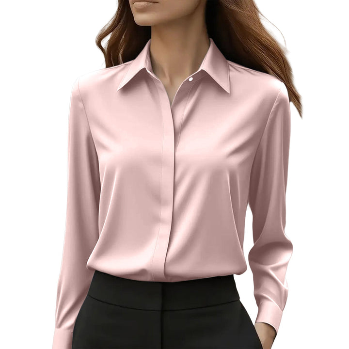 Close-up of fabric texture on stylish women's long sleeve blouse top