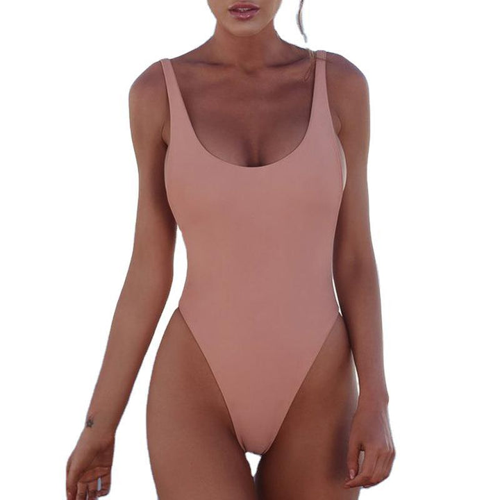 Close-up fabric texture of the one-piece swimsuit with adjustable straps