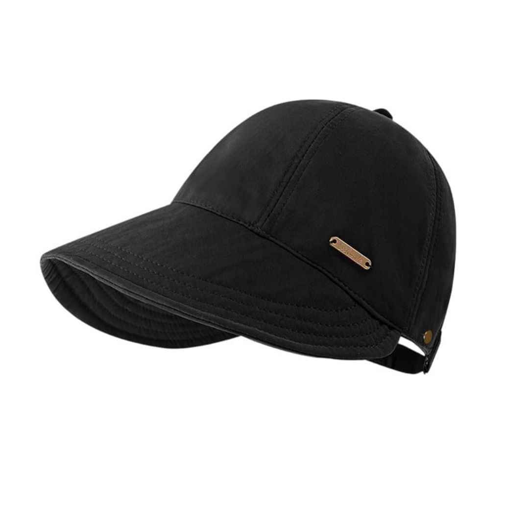 Women's wide-brim sun hat in black colour viewed from the side