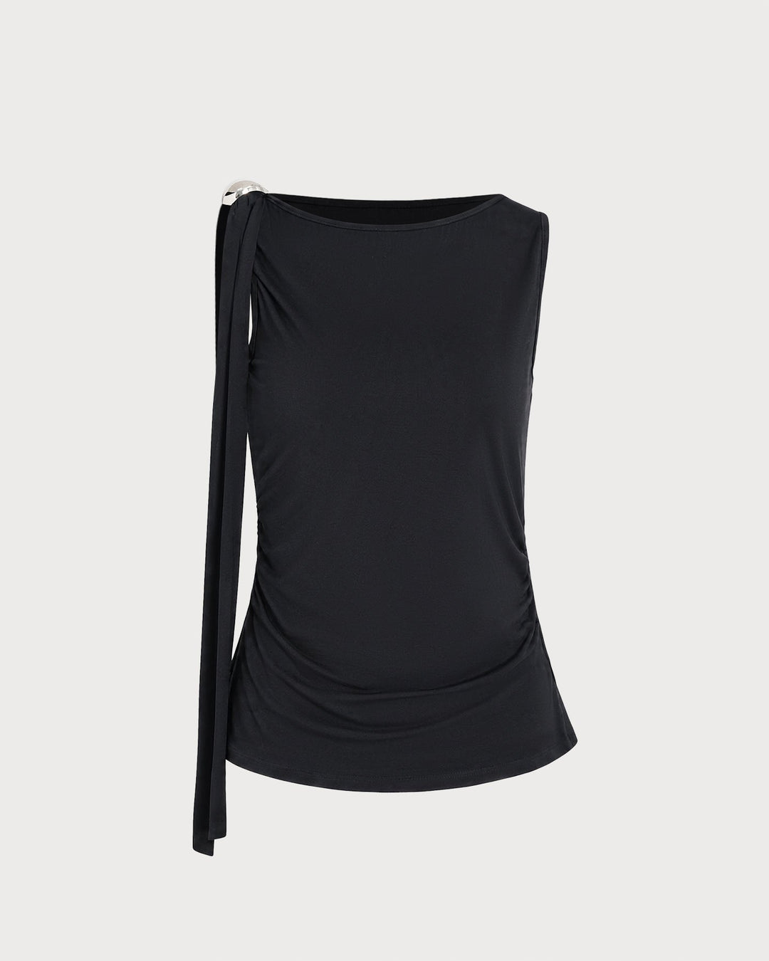 Slim fit black summer tank top featuring stylish wrap design