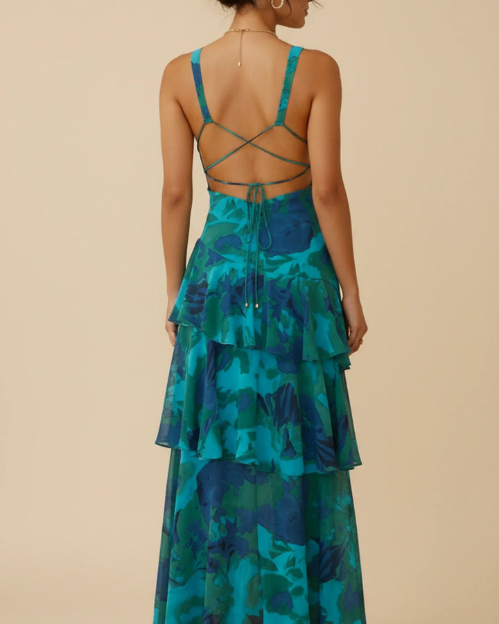 Floral maxi dress with a flattering v-neckline for women