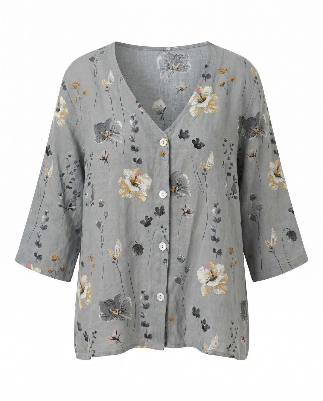 Textured fabric close-up of the women's floral print top