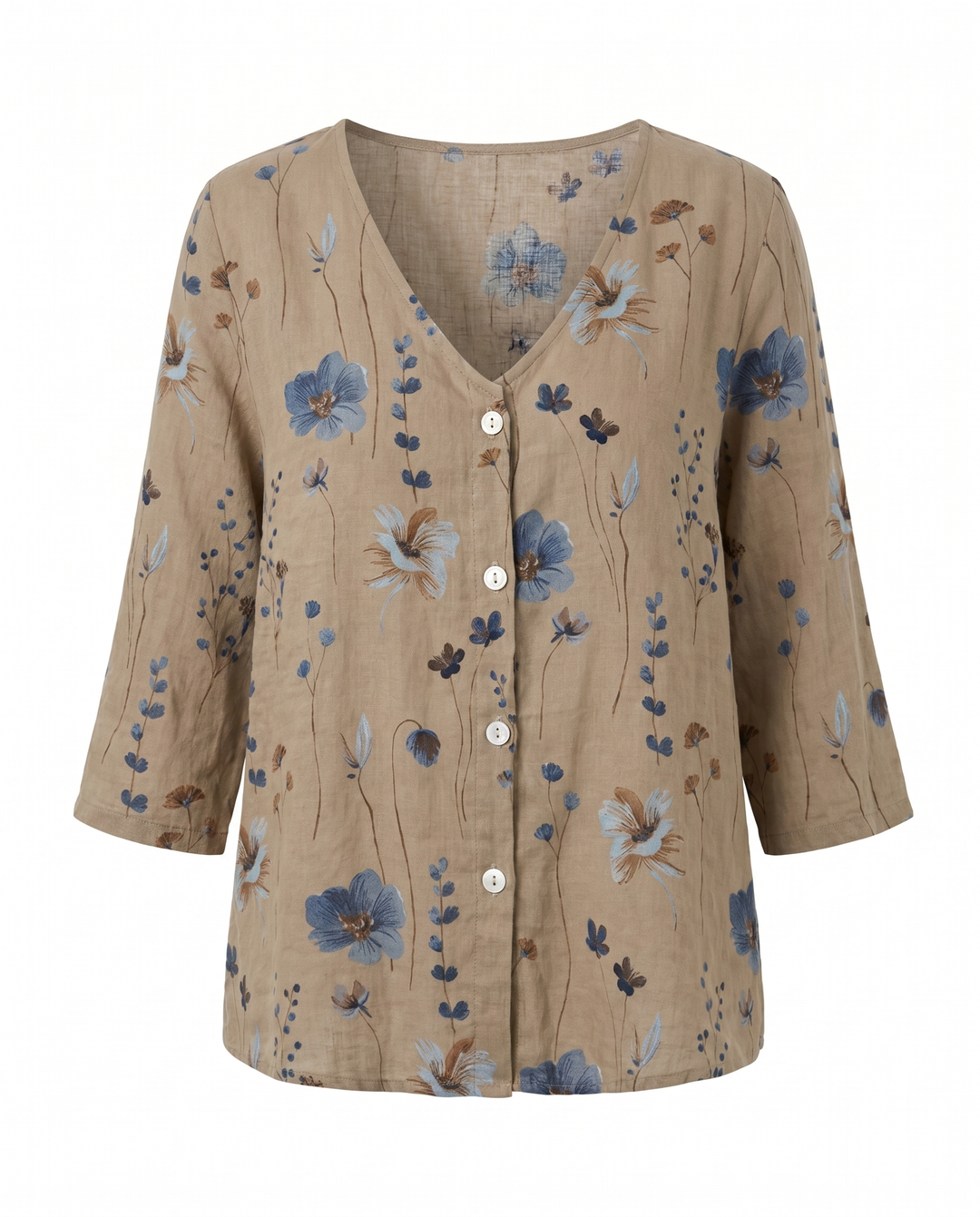 Womens clothing floral shirt showcasing stylish three-quarter sleeves