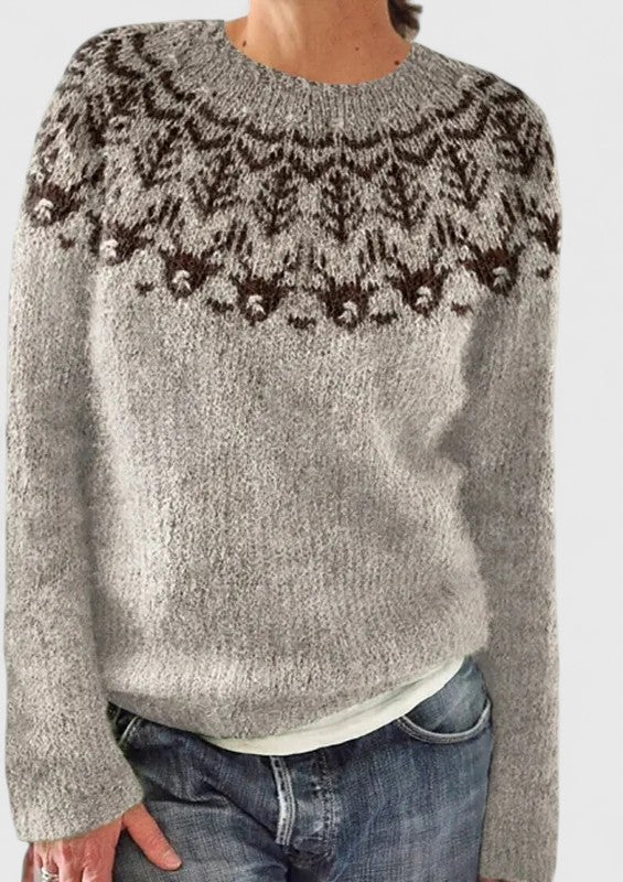 Close up of the textured knit pattern on casual winter fashion sweater