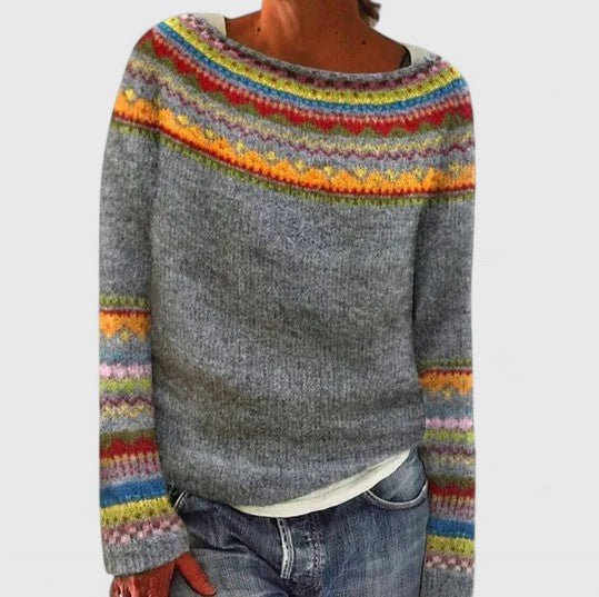 Full length view of stylish womens knit pullover for winter season
