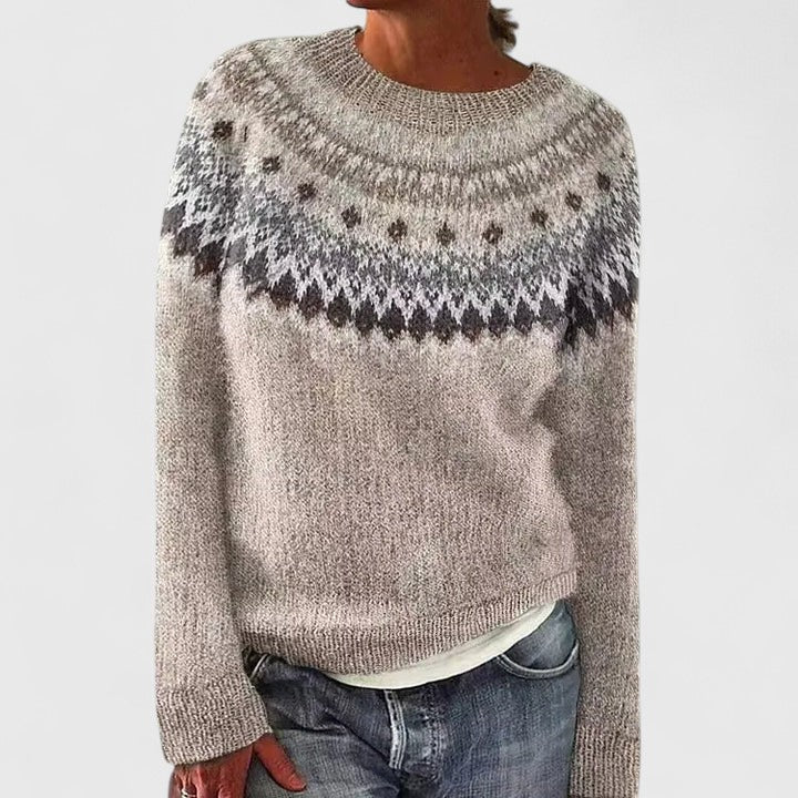 Sleeve detail of patterned sweater highlighting soft winter fashion fabric