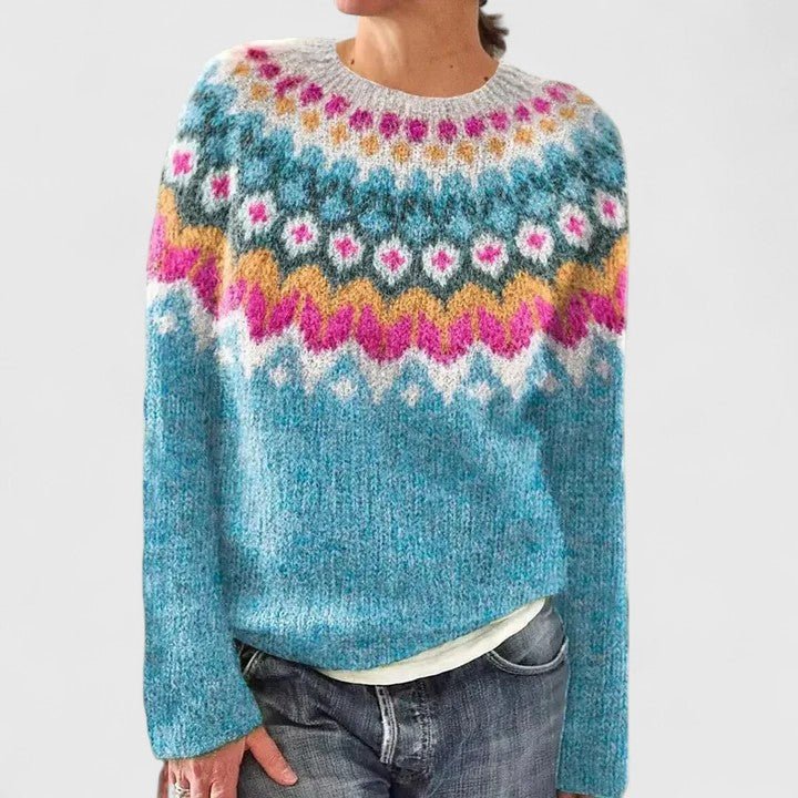 Side profile of casual chic knit pullover worn for winter fashion