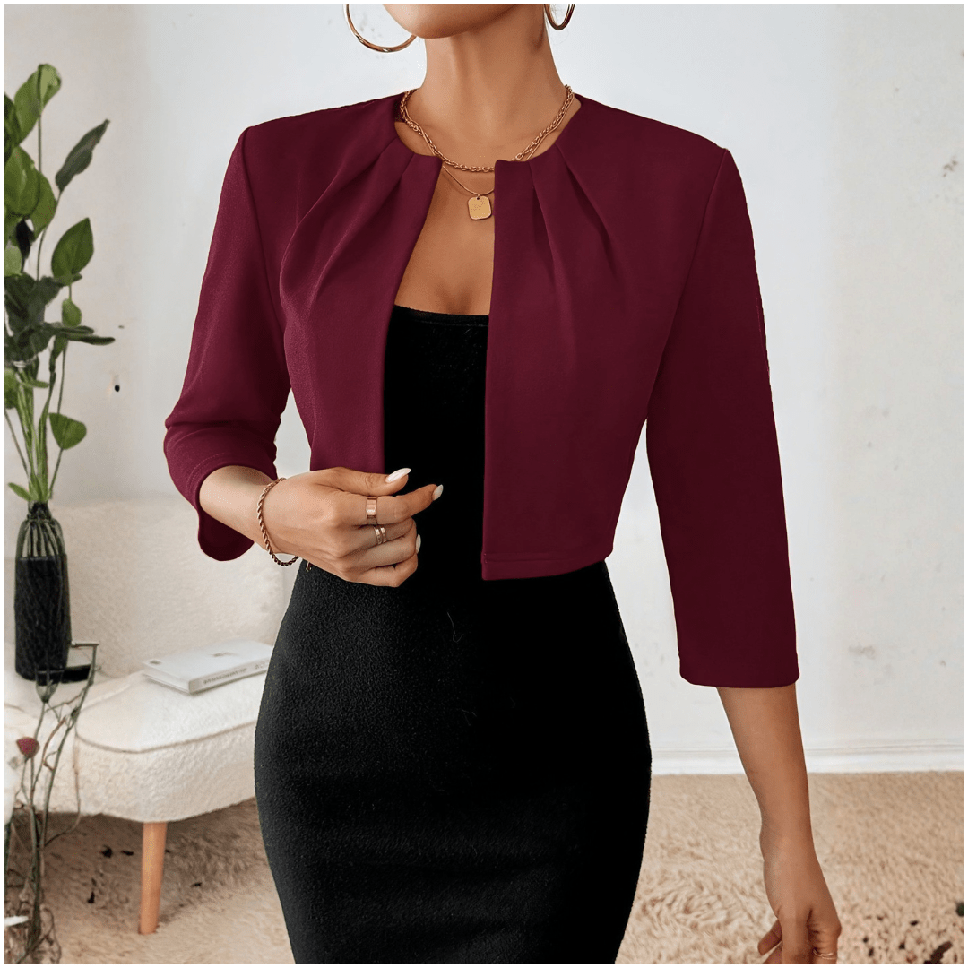 Tailored office wear jacket for women featuring a modern cropped cut